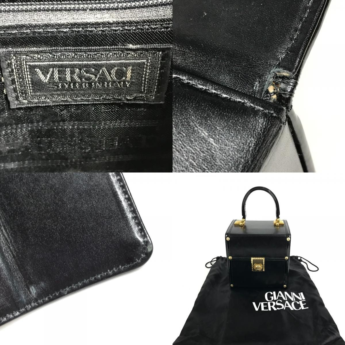 Versace Handbag Sunburst Logo Vanity Bag Leather Black — view 9