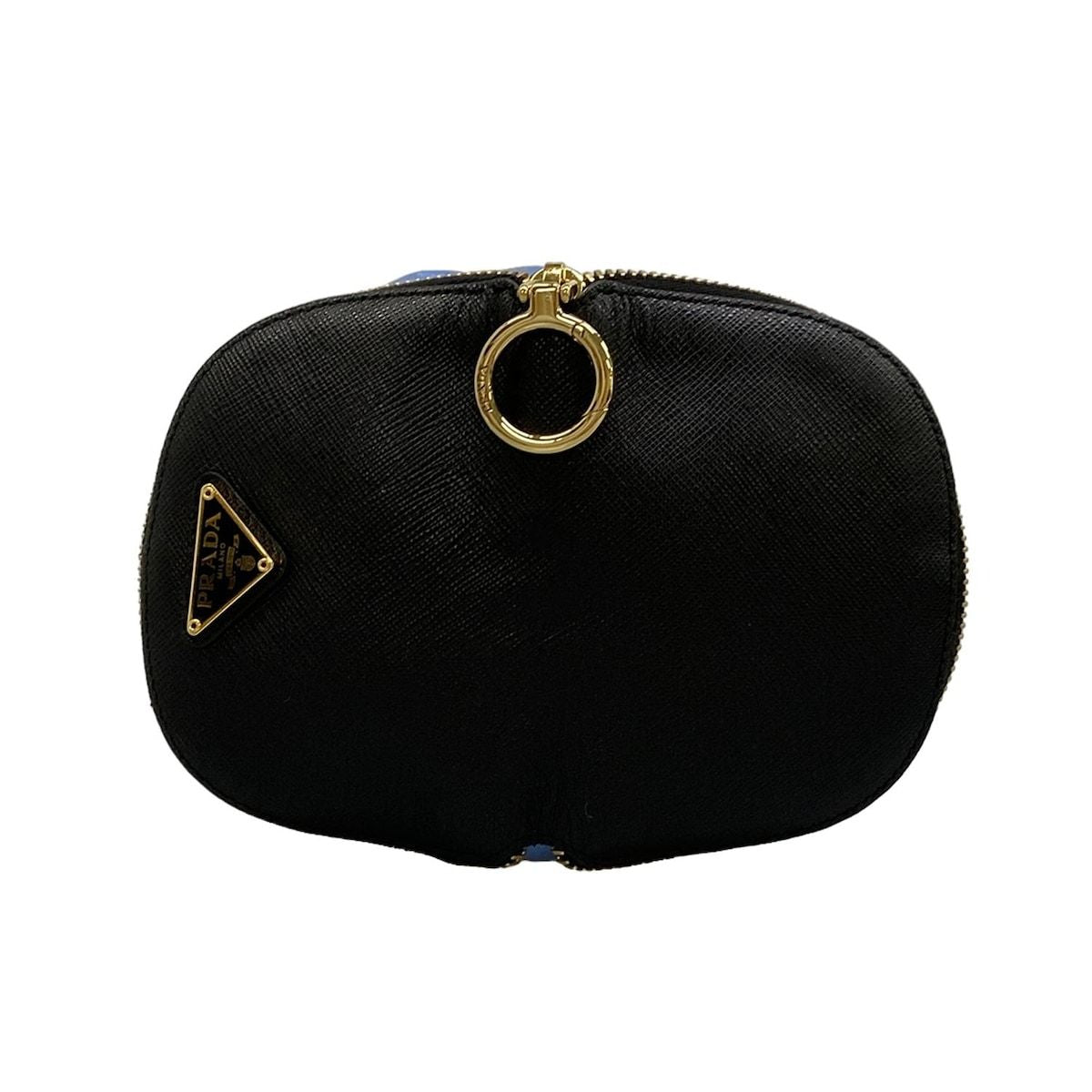 Prada Pouch Light Blue Black Drawstring Foldable Leather — view 9