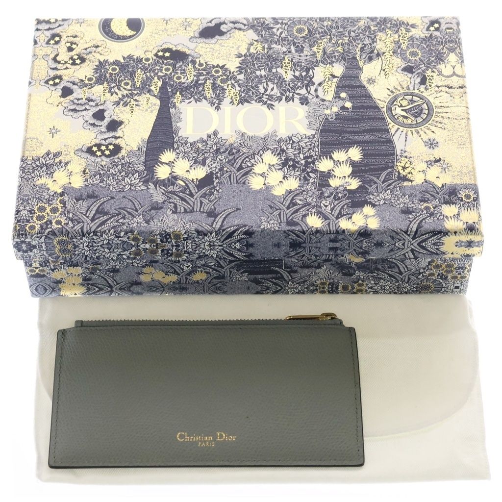 Dior Saddle Chain Wallet Card Case Gray Leather Gold — view 7