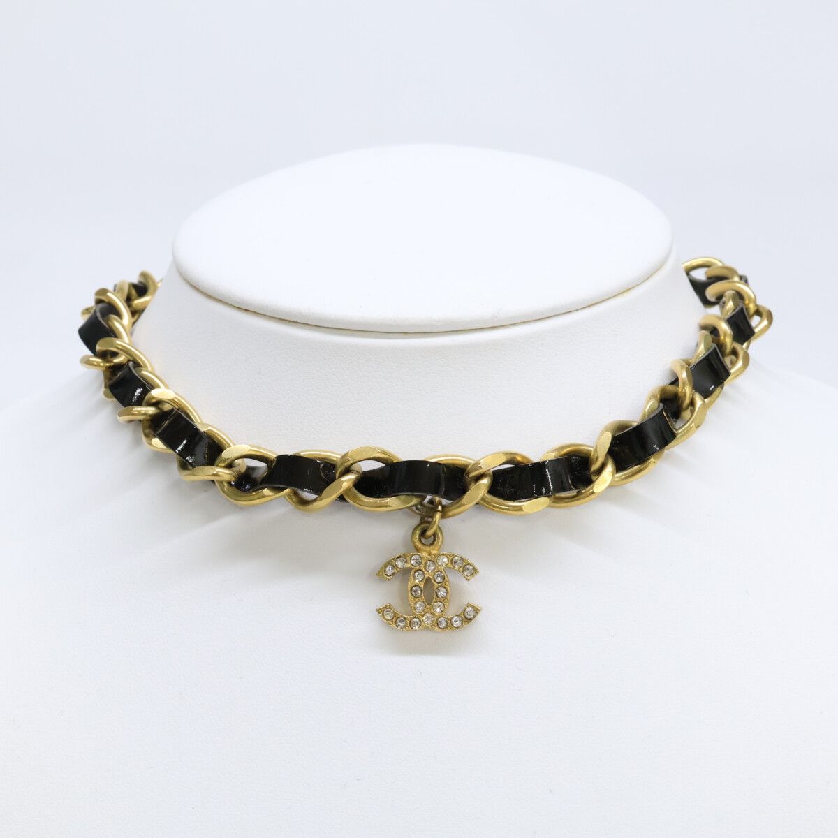 Chanel Gold Black Patent Tape Choker Necklace — view 9