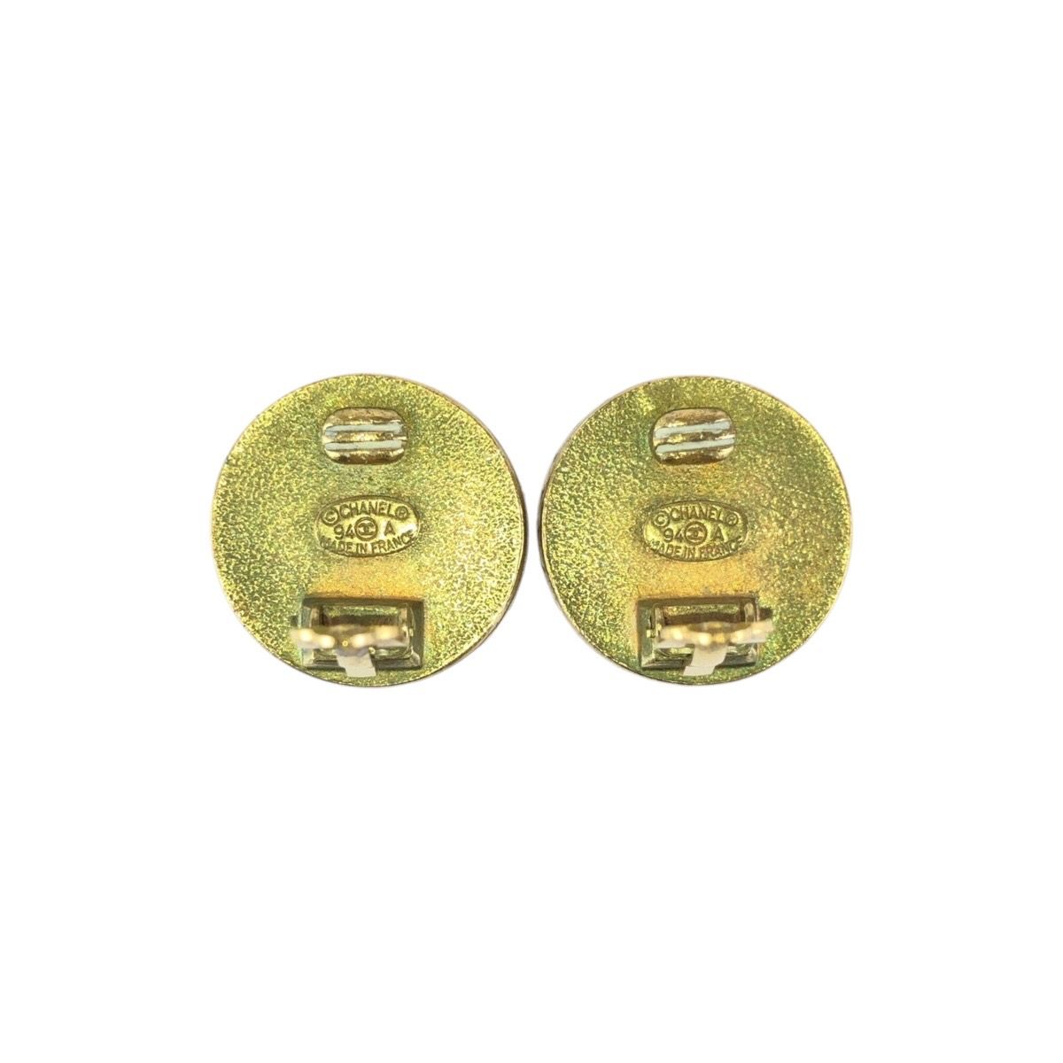 Chanel Vintage CC Logo Black Gold Plated Earrings 94 — view 4
