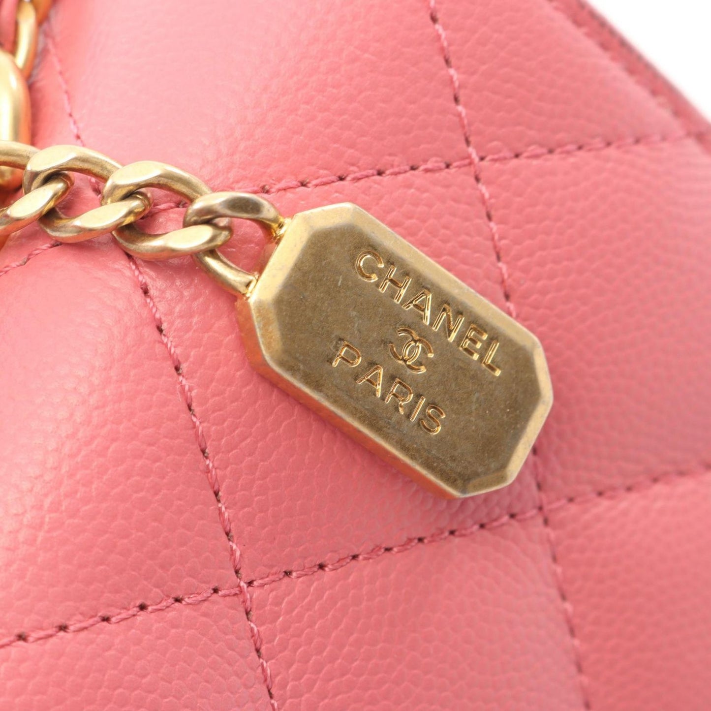 Chanel Shoulder Bag Quilted Top Handle 2-Way Pink Caviar Leather Chain — view 9