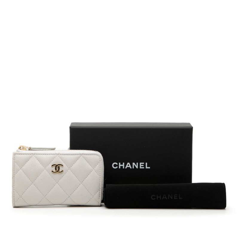 Chanel CC Logo Quilted Card Case Coin Gray Caviar Leather — view 8