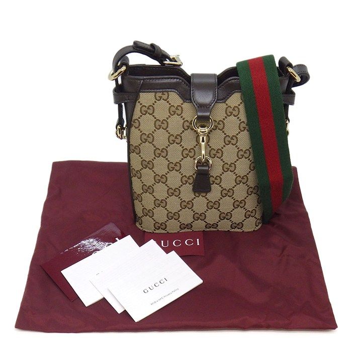 Gucci Shoulder Bag Mini Bucket Small Beige Ebony Original GG Canvas Leather Gold — view 9