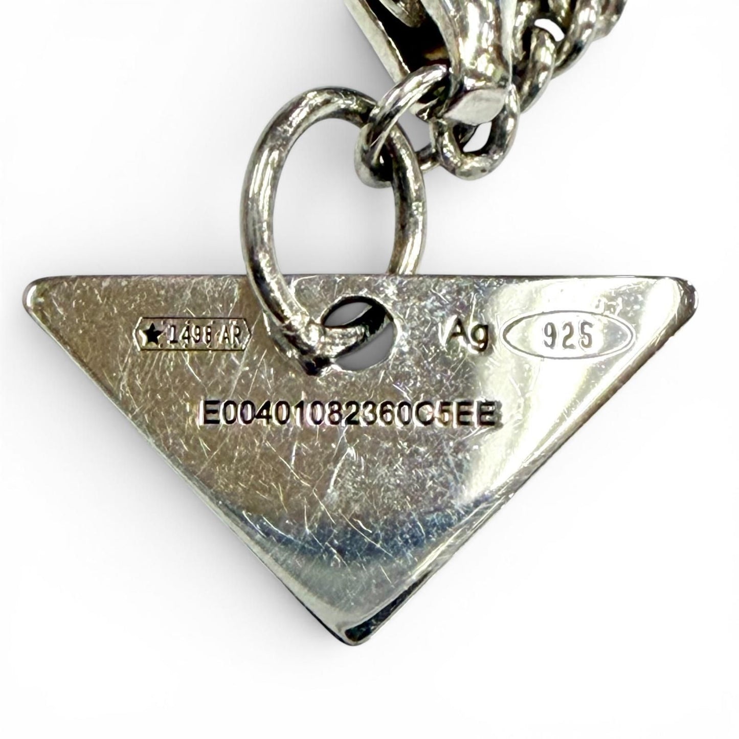 Prada 925 Triangle Logo Necklace Silver White Recommended — view 9