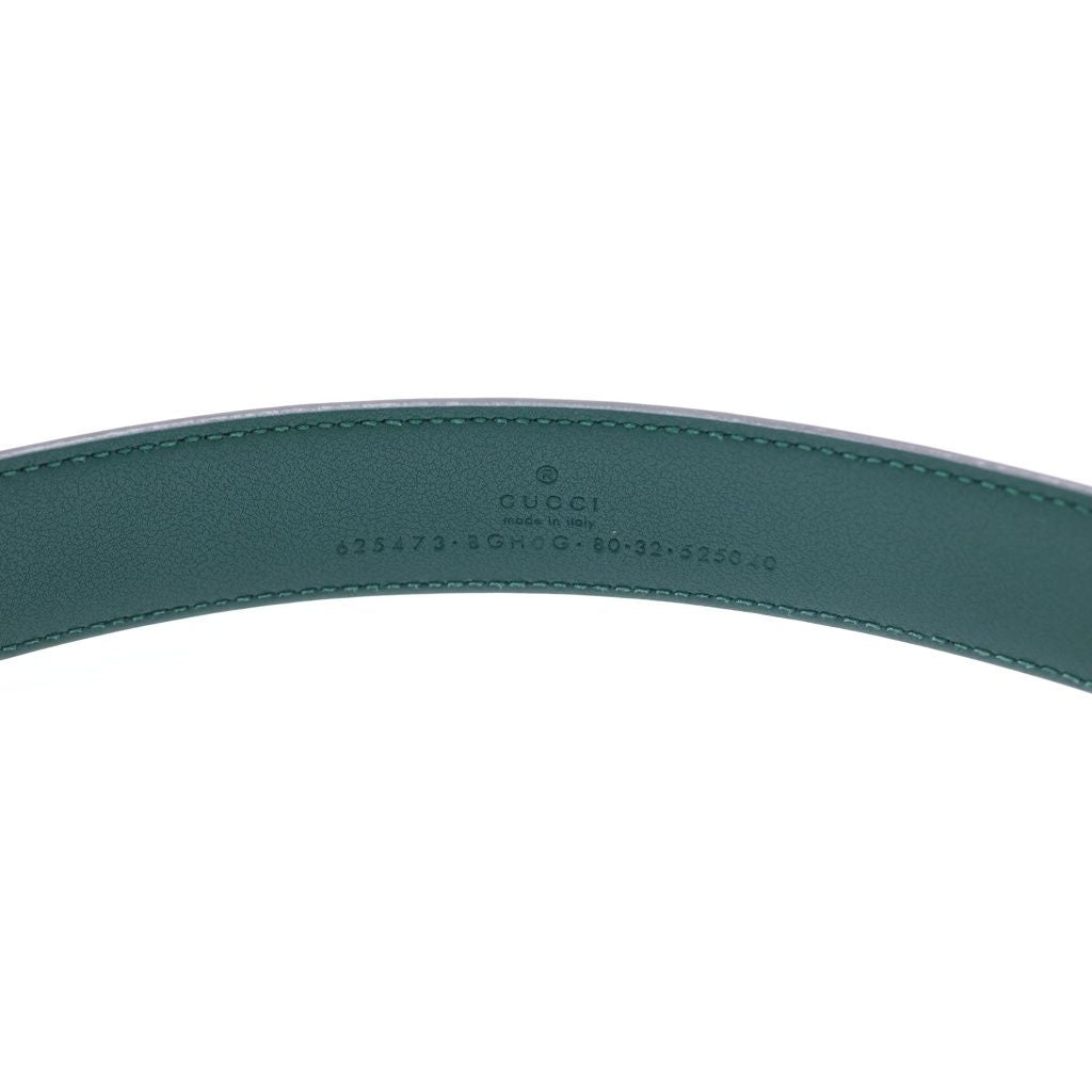 Gucci Gold Square Buckle Leather Belt Green — view 6
