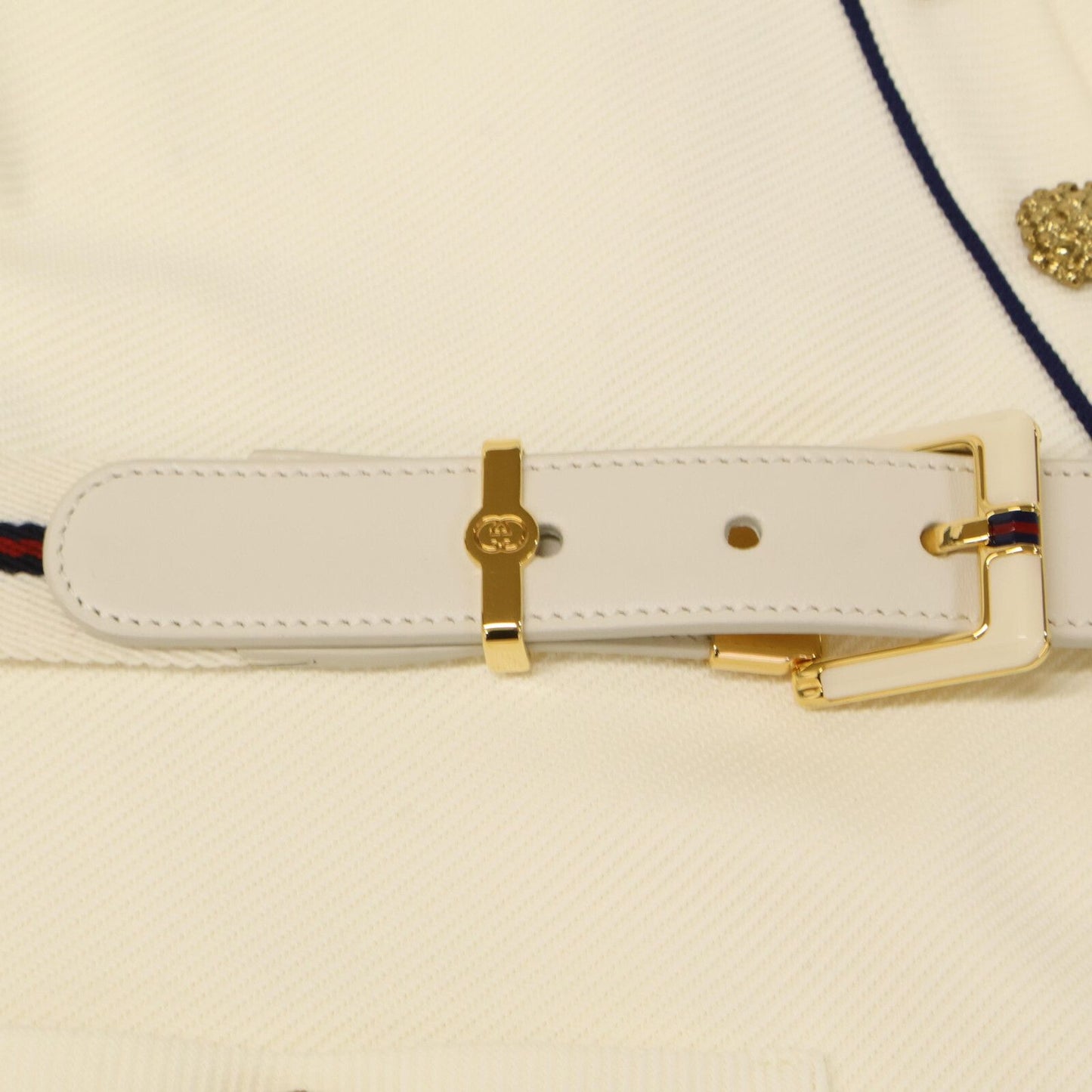 Gucci White Blue Trim Jersey Dress Gold Button Wrap — view 8
