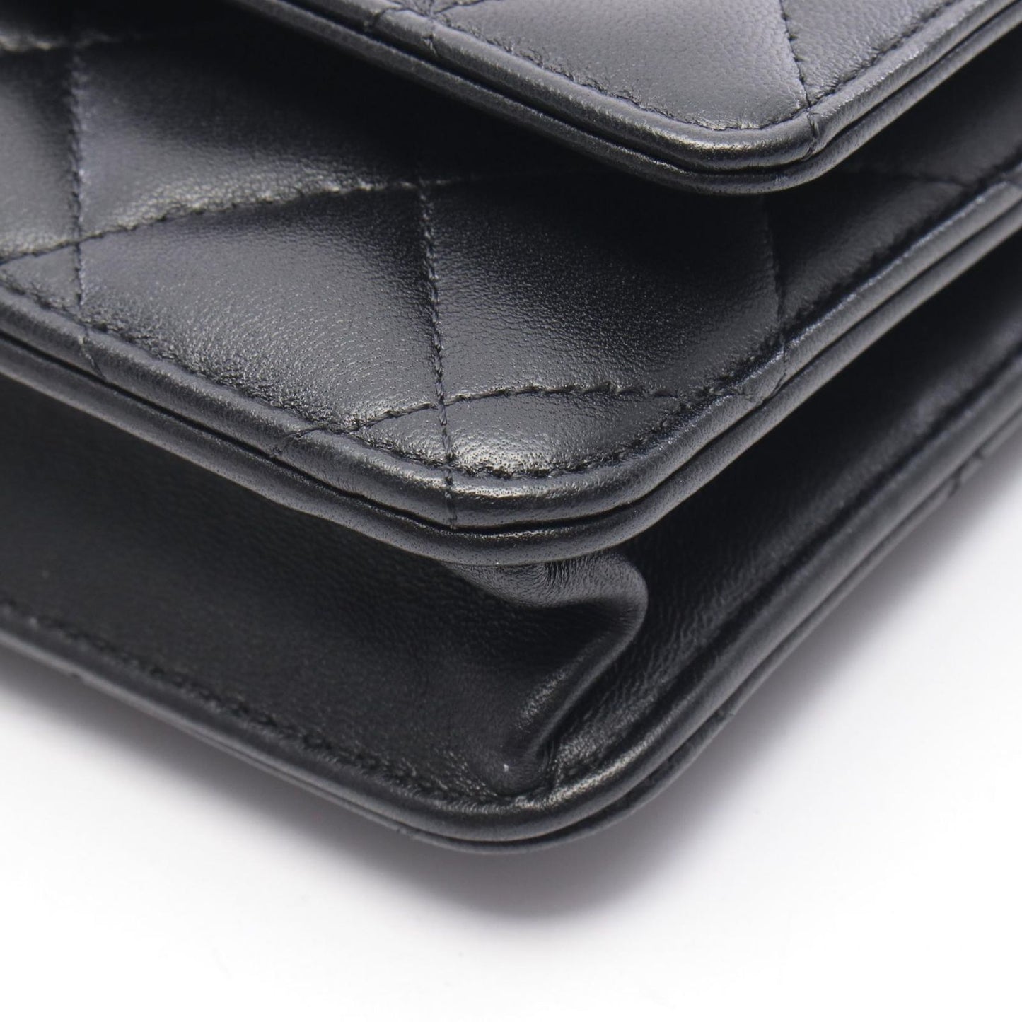 Chanel Shoulder Bag Quilted Black Lambskin Chain Wallet — view 9