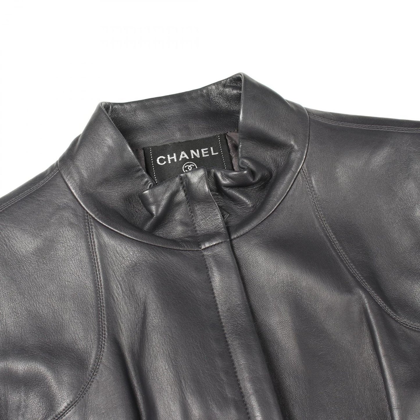 Chanel Vest CC Logo Zip Up Black Lambskin Leather — view 9