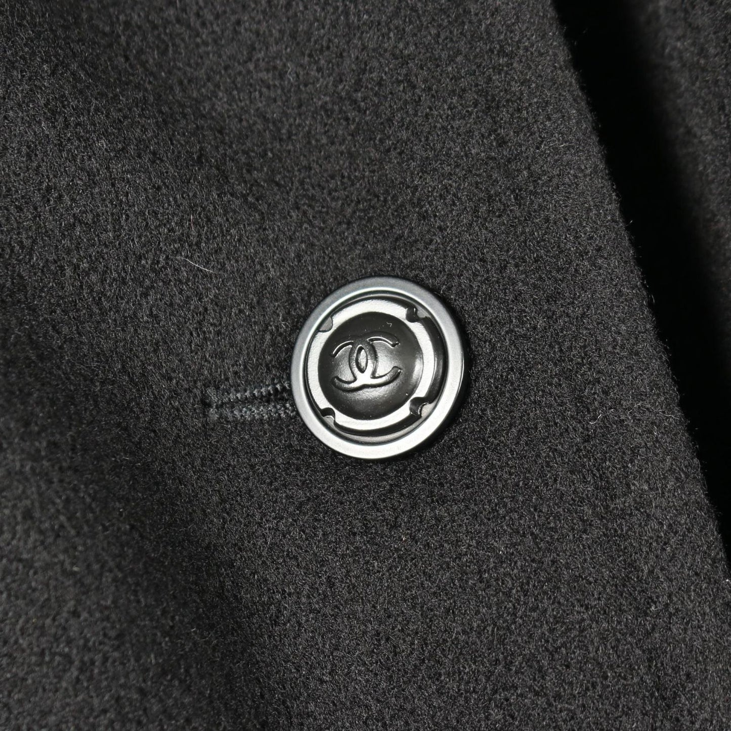 Chanel CC Logo Button Black Cashmere Coat — view 8