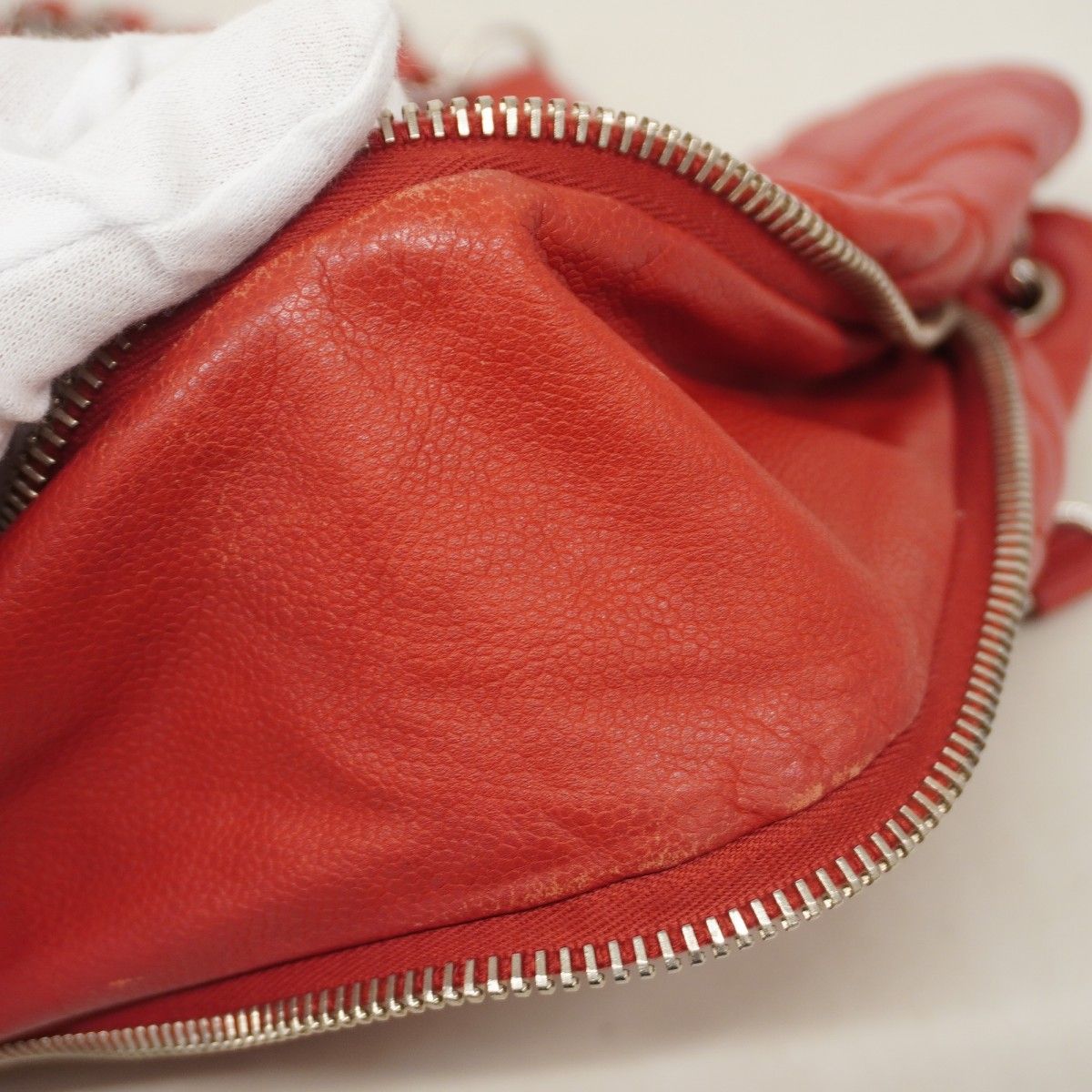 Chanel Chain Tote Quilted Caviar Leather Red Silver — view 9