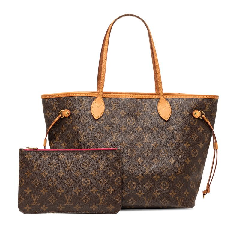 Louis Vuitton Monogram Neverfull MM Tote Shoulder Bag Fuchsia Wine Red Leather — view 7