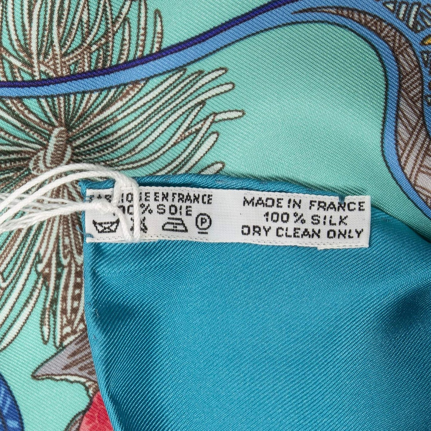 Hermes Scarf Teal Gold Pink Silk — view 5