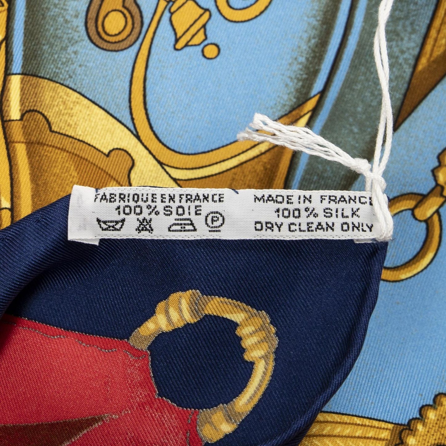 Hermes Scarf Blue Red 100% Gold Twill Silk — view 5