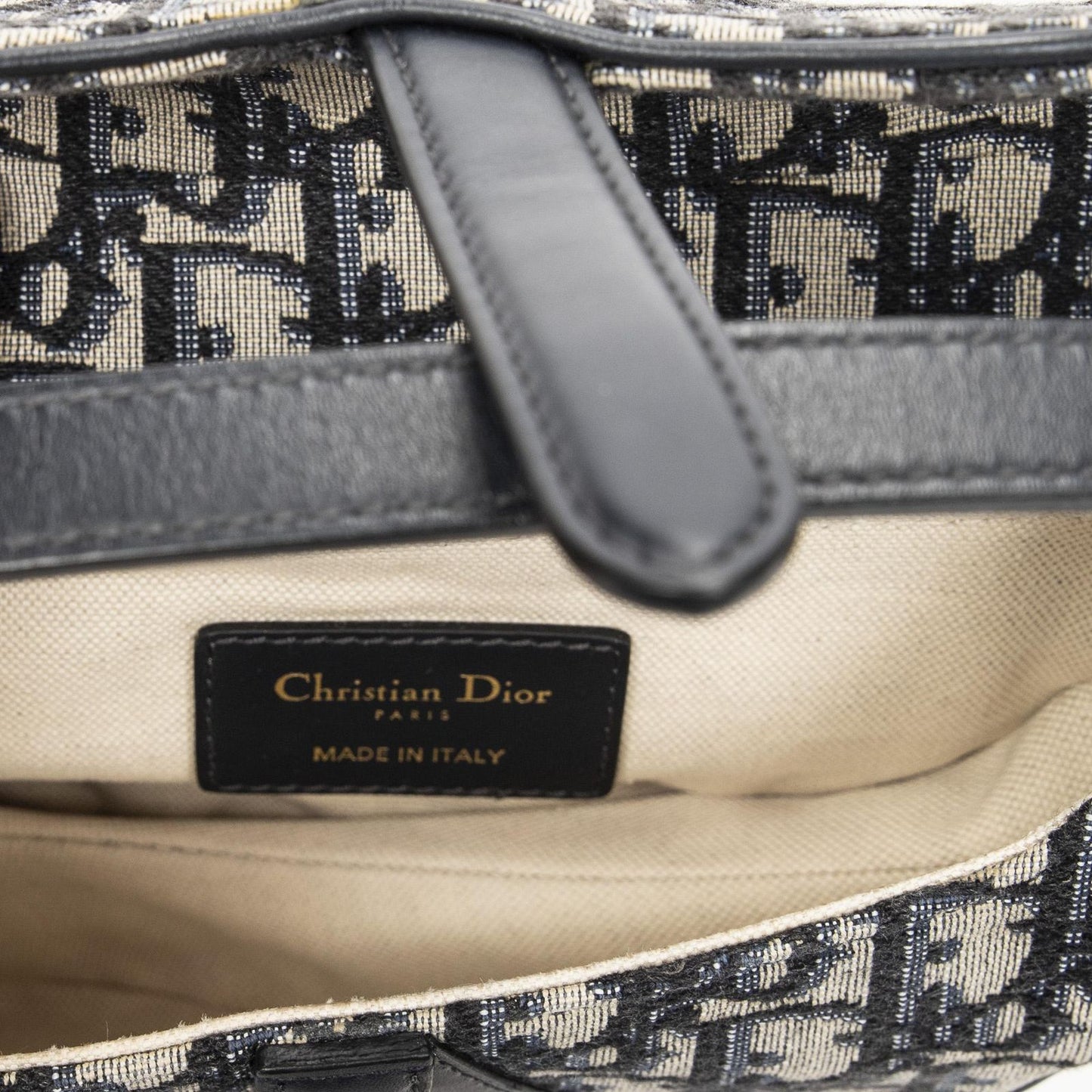 Dior New Saddle Bag Navy Beige Oblique Peacock Canvas — view 9