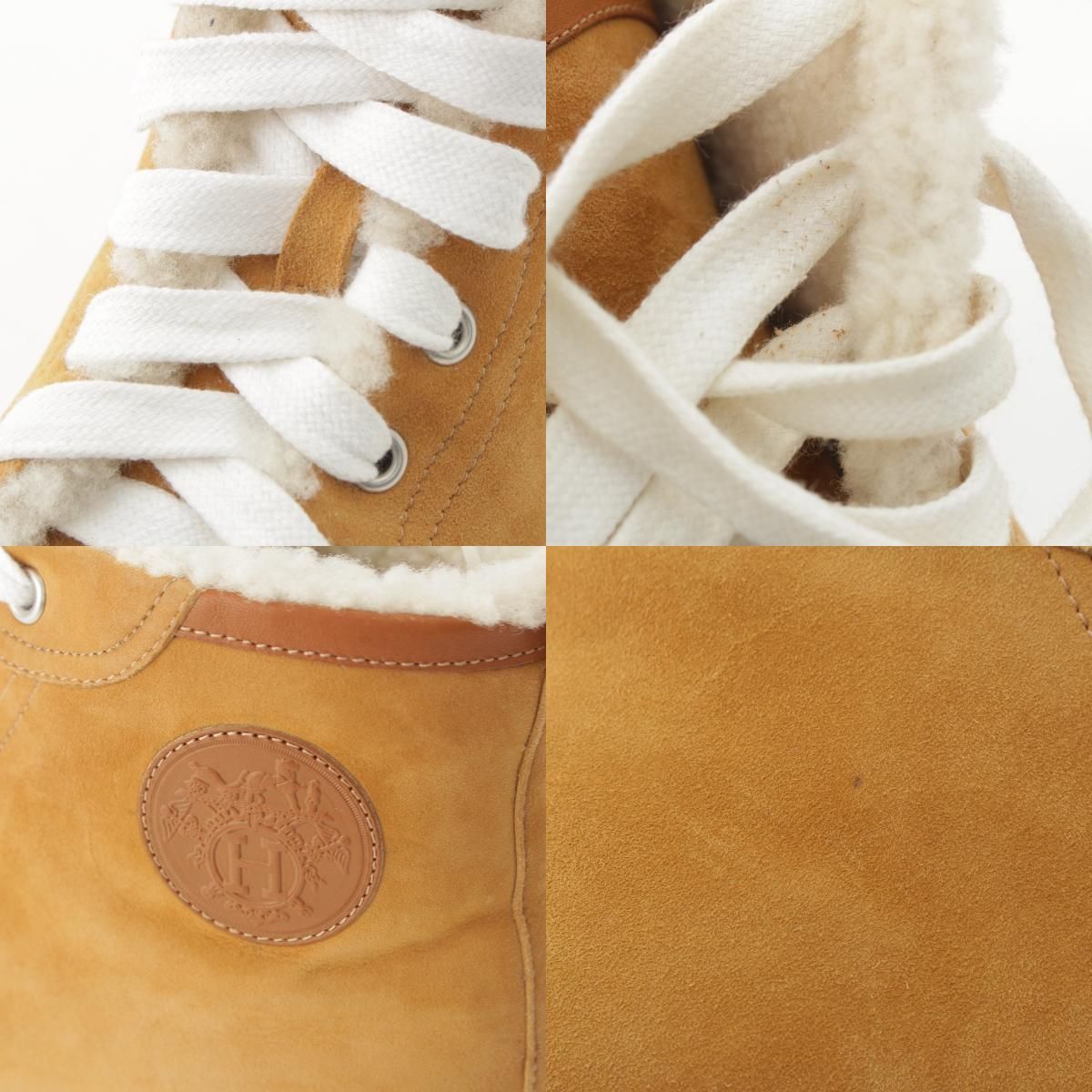 Hermes Jimi Shearling High Cut Sneakers Beige White — view 9