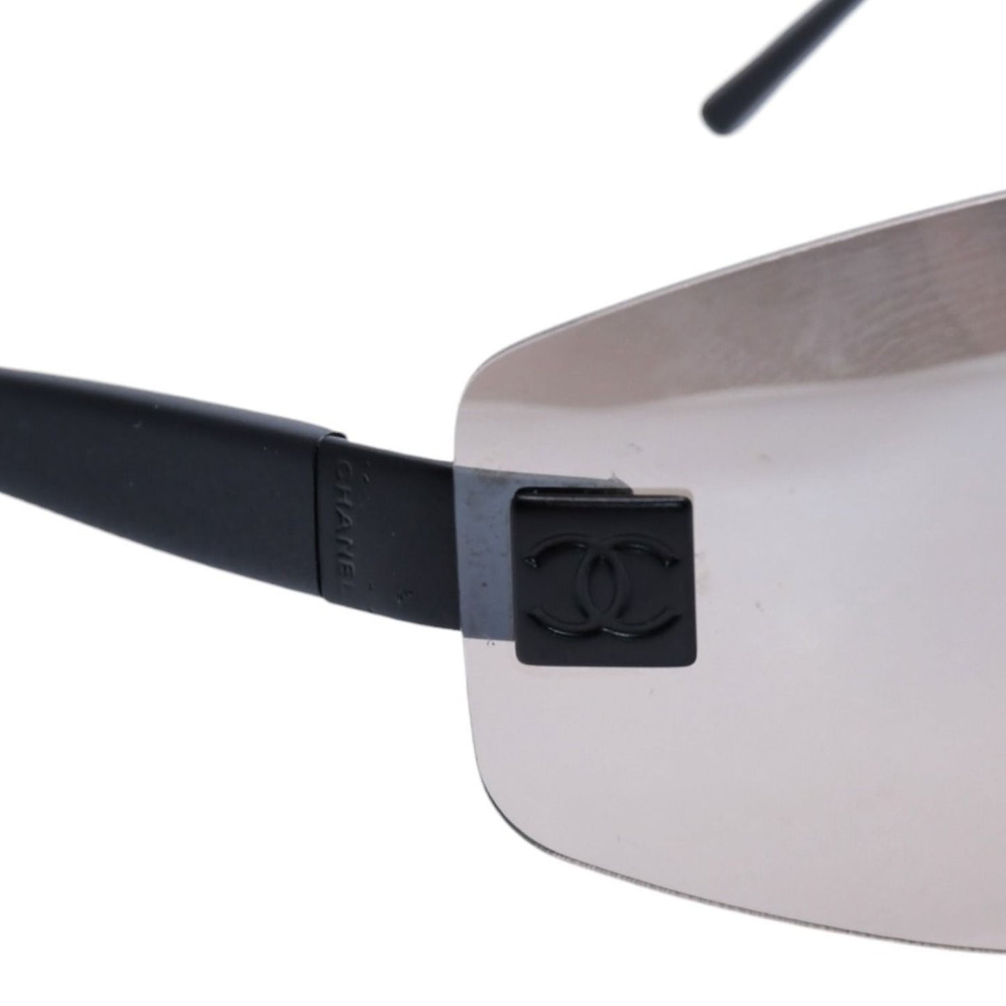 Chanel Rimless Shield Sunglasses Eyewear 120 CC Logo Black Brown — view 8