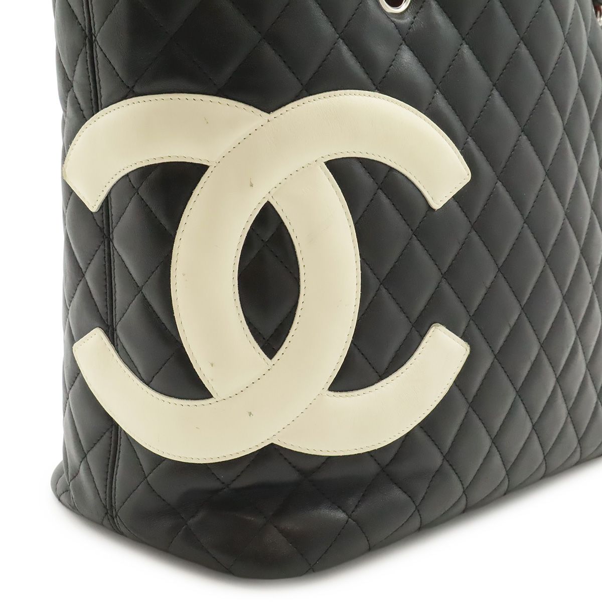 Chanel Cambon Line CC Logo Large Tote Shoulder Bag Soft Calf Black White Silver — view 9