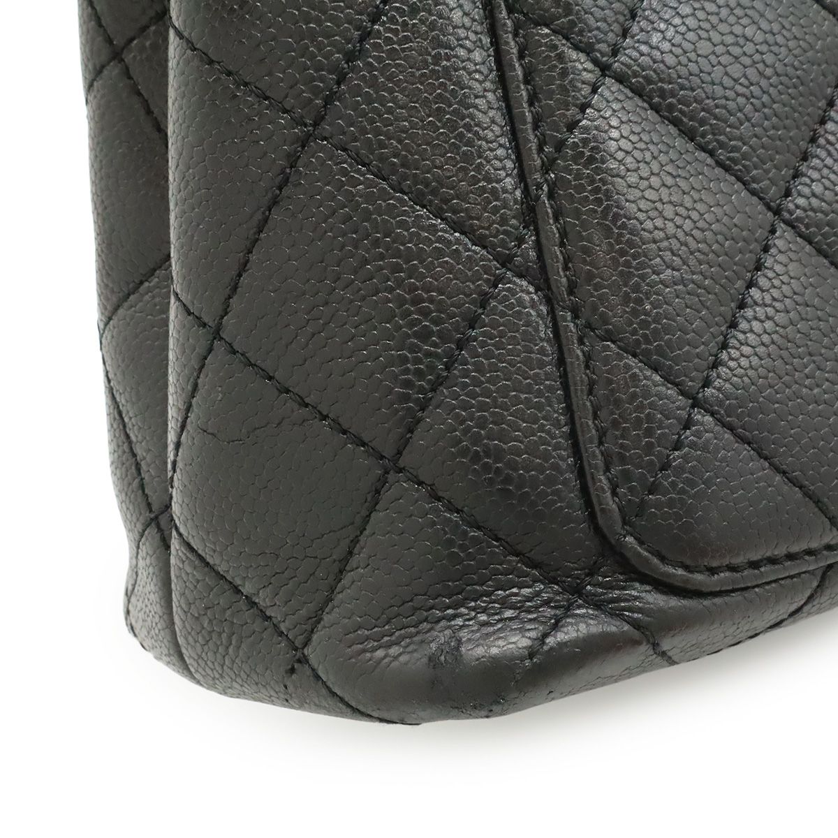 Chanel Quilted CC Logo Handbag Flap Bag Caviar Leather Black Silver — view 9
