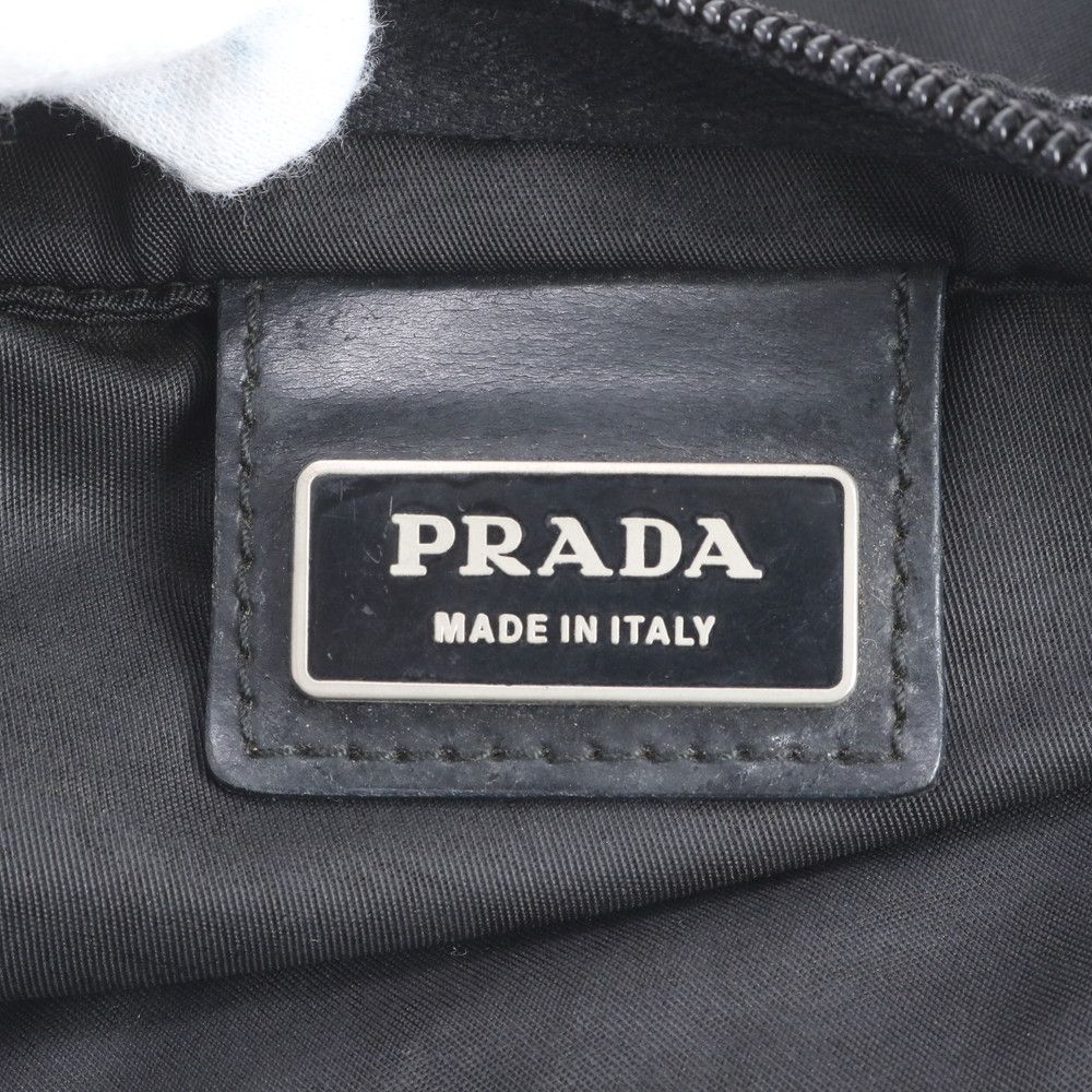 Prada Tessuto Nylon Triangle Logo Leather Shoulder Bag Crossbody Messenger Black — view 7