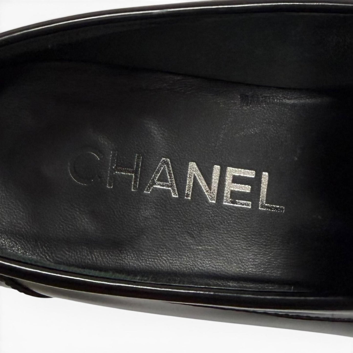 Chanel CC Logo Leather Loafers Shoes Black Silver — view 9