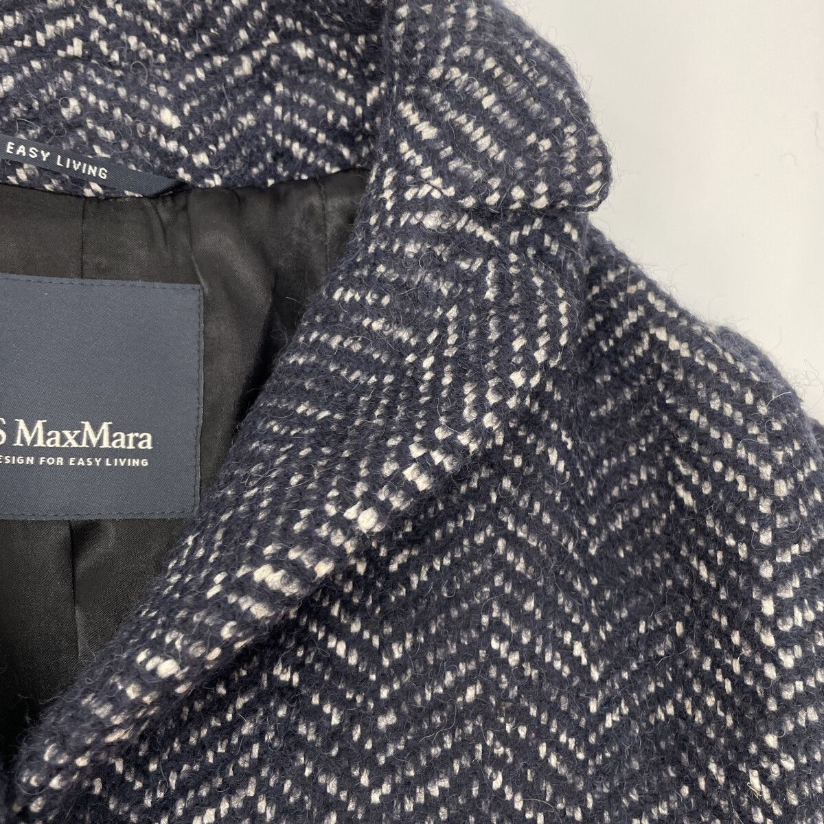 Max Mara S Maxmara Navy Wool Alpaca Herringbone Star Coat 42 — view 9