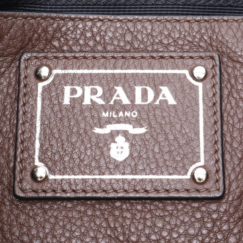 Prada Side Zip Leather Triangle Logo Tote Shoulder Business Brown — view 9