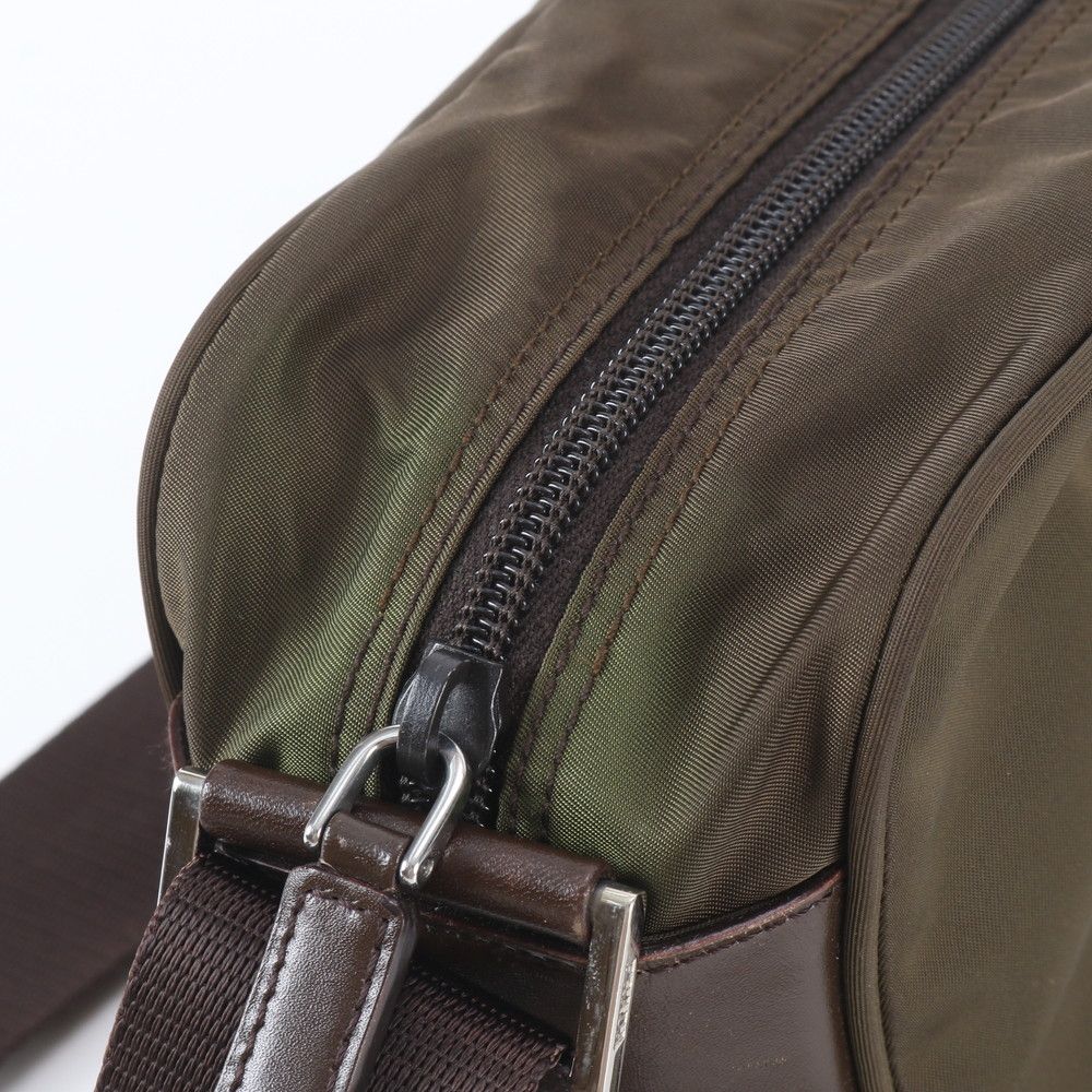 Prada Tessuto Nylon Triangle Logo Leather Shoulder Bag Crossbody Messenger — view 9