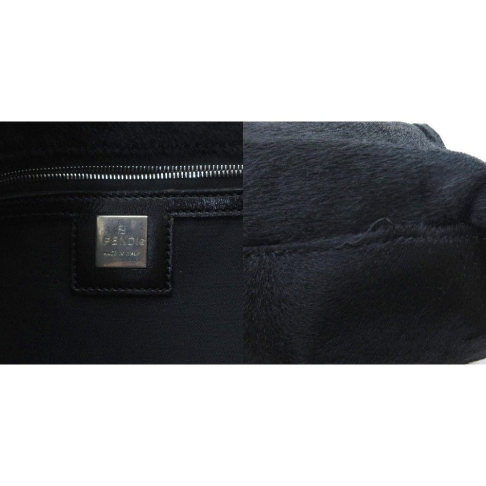 Fendi Vintage Calf Hair Leather Handbag Tote FF Logo Plate Black HW — view 9