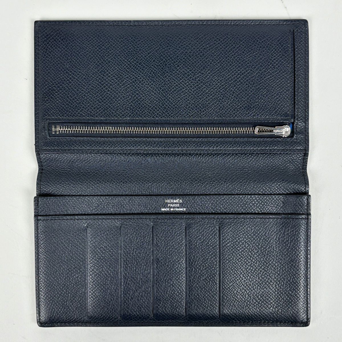Hermes Citizen Twill Long Silk in Wallet Veau Blue Chien — view 7