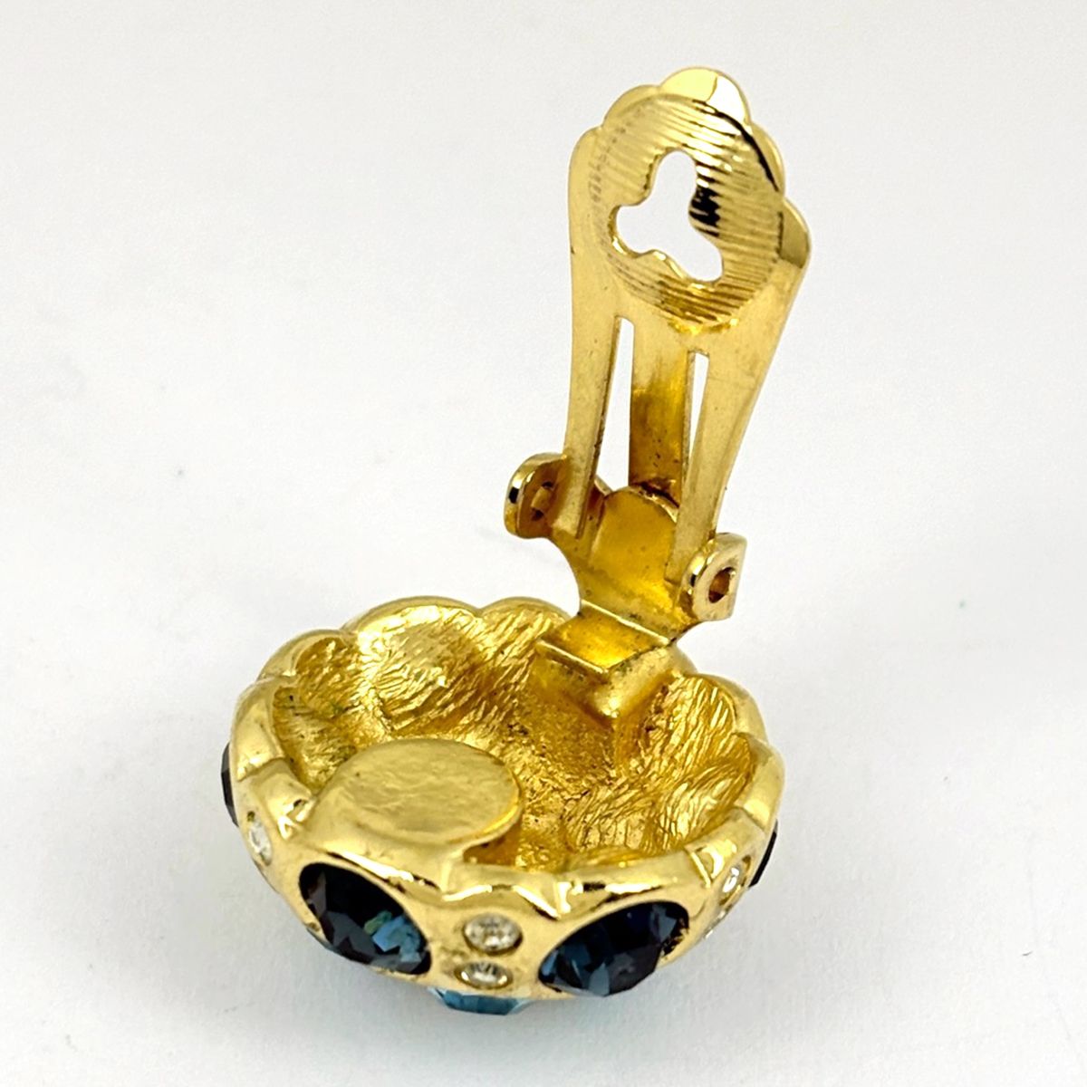 Dior Rhinestone Earrings Gold Plated Blue — view 3
