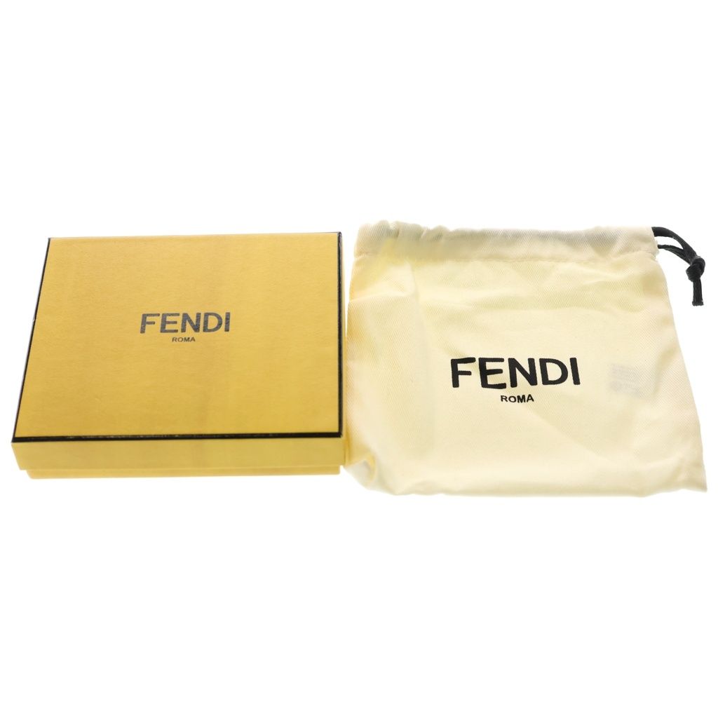 Fendi FF Square Bifold Wallet Compact Card Case Navy Brown Leather Silver — view 6