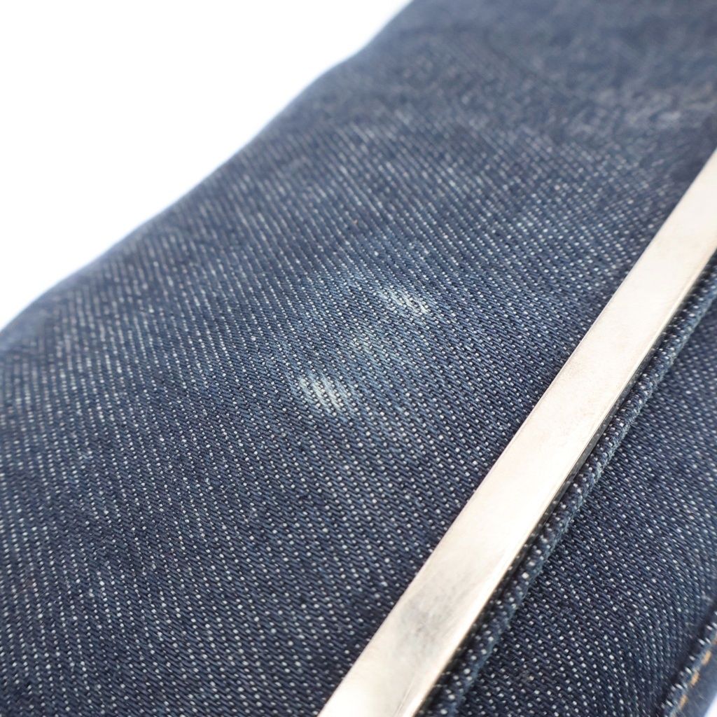 Fendi Logo One Mini Shoulder Bag Indigo Blue Brown Denim Leather Silver — view 6