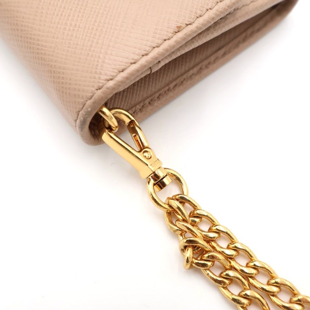 Prada Saffiano Chain Wallet Charm Leather Beige Gold — view 6