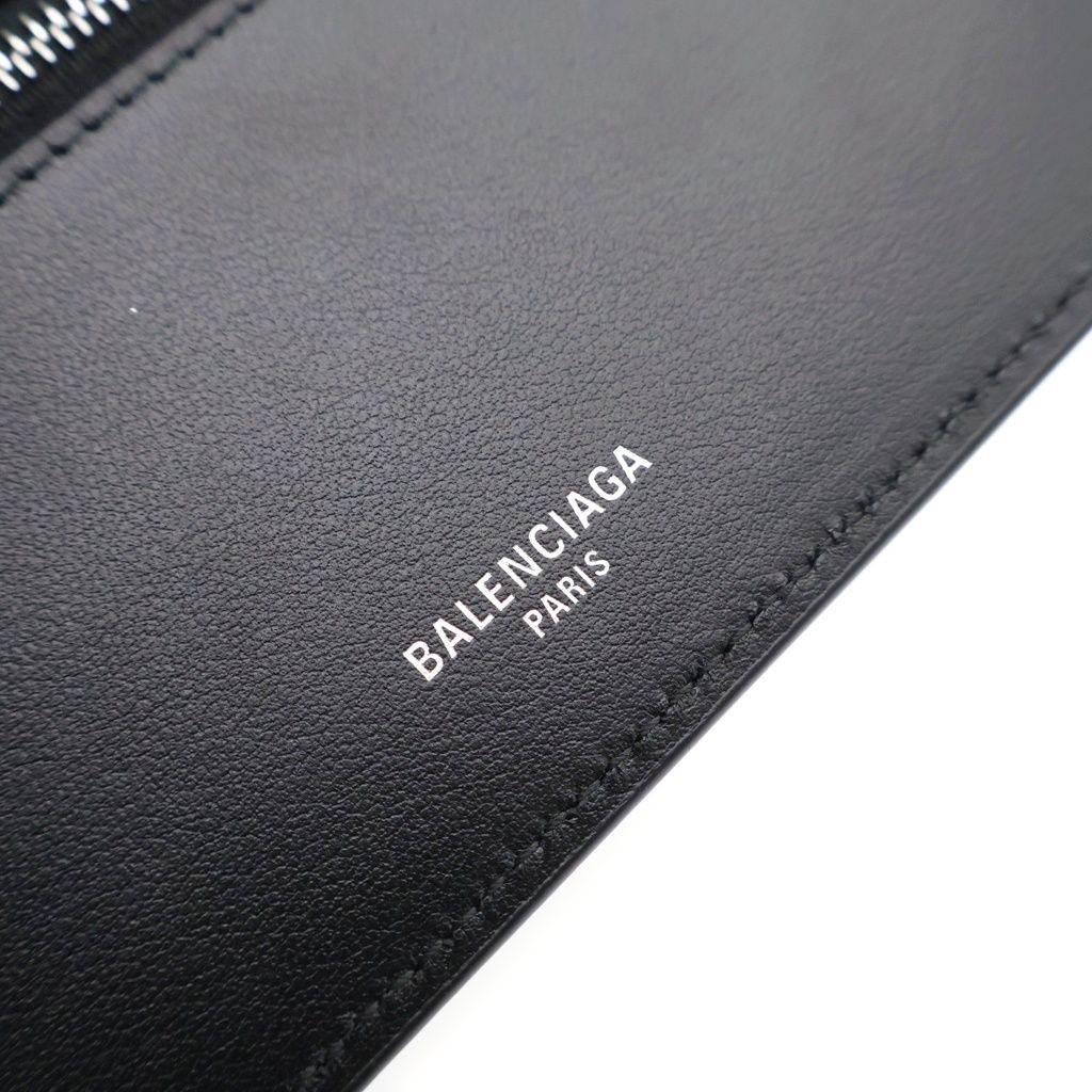 Balenciaga Passport Motif Bifold Wallet Card Case Green Orange Leather Silver — view 6