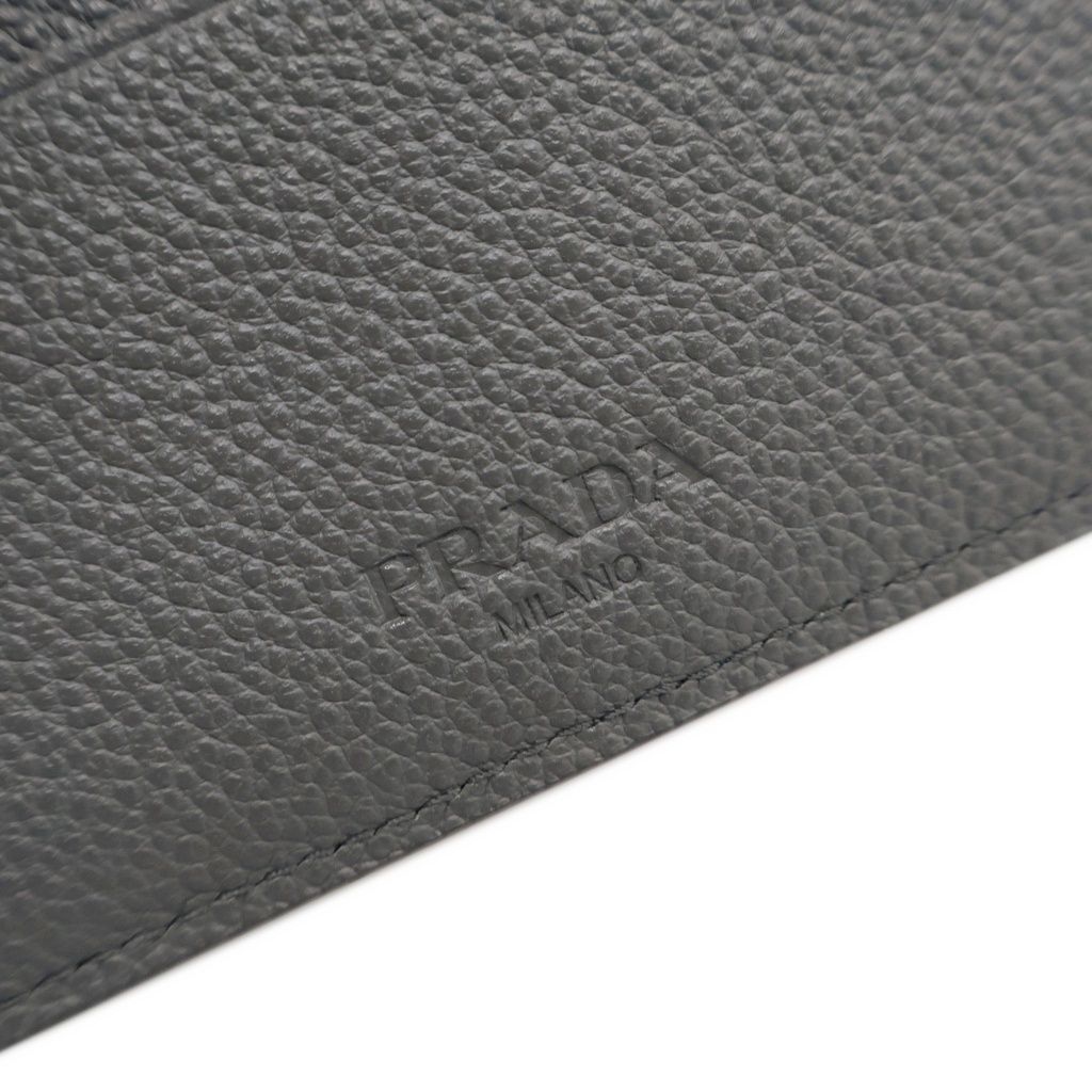 Prada Triangle Logo Compact Wallet Bifold Gray Leather — view 6