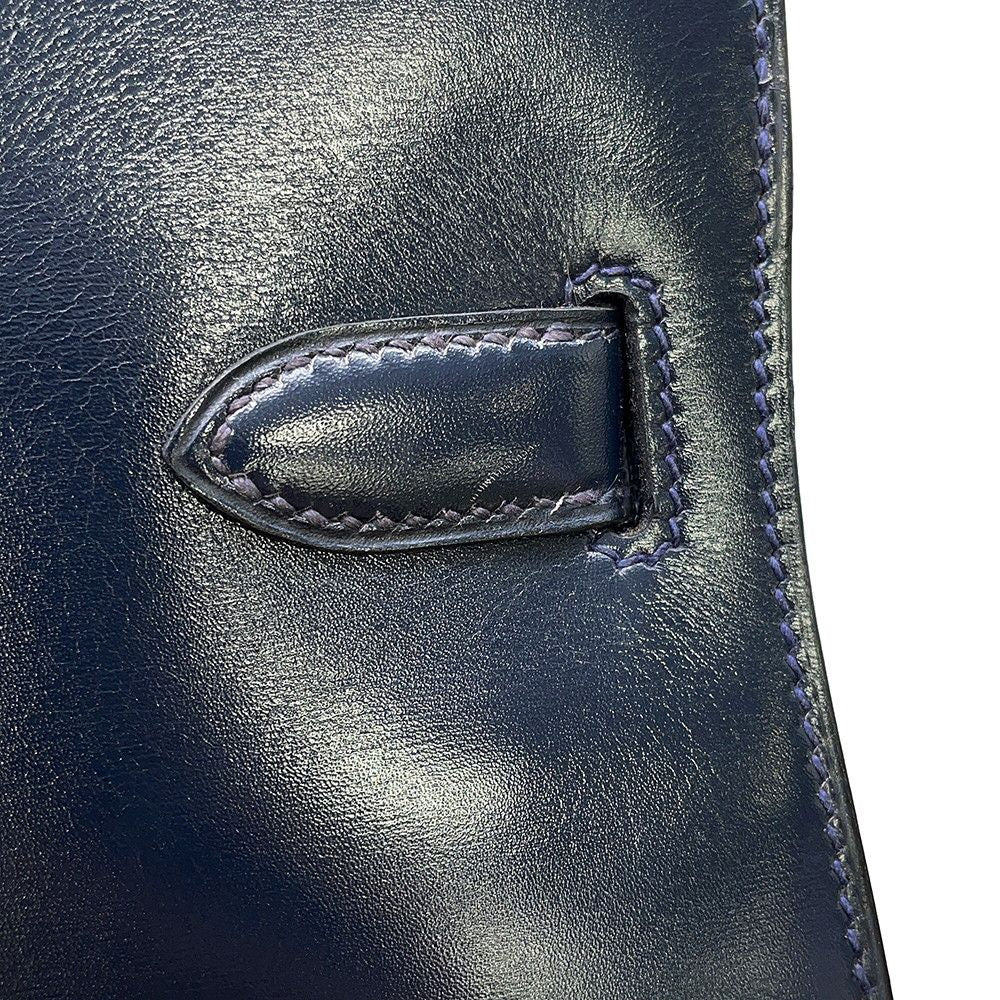 Hermes Handbag Kelly Sports GM Blue Indigo Gold Box Calf — view 9