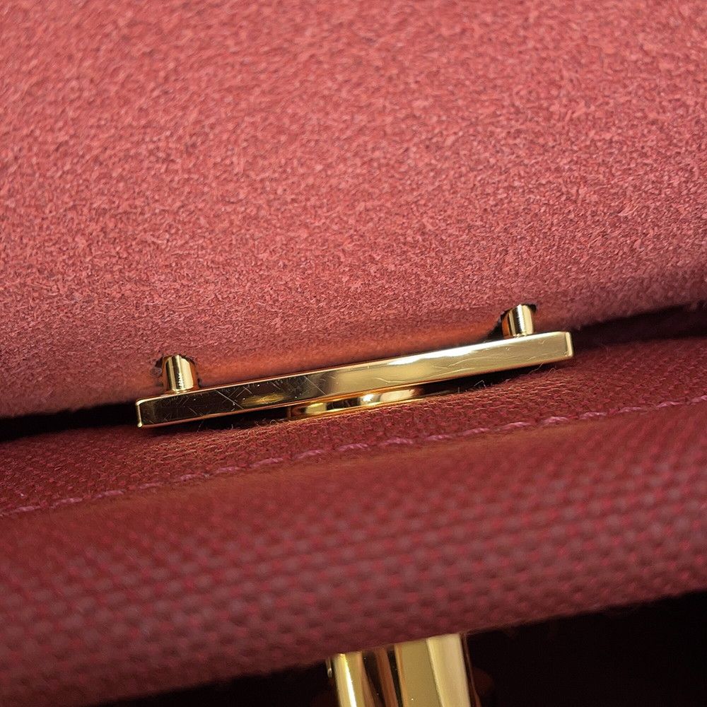Hermes Shoulder Bag Herbag Zip Mini Rouge Ash Gold Toile Military Vache Hunter — view 9