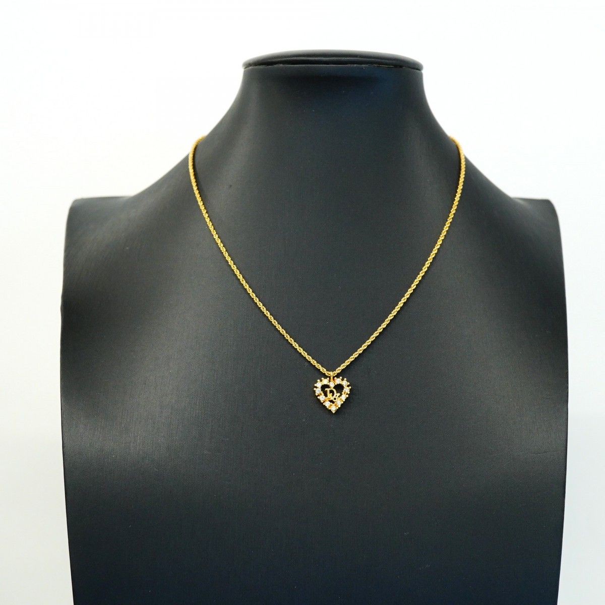 Dior Necklace Logo Heart Motif Gold Plated Rhinestone — view 5