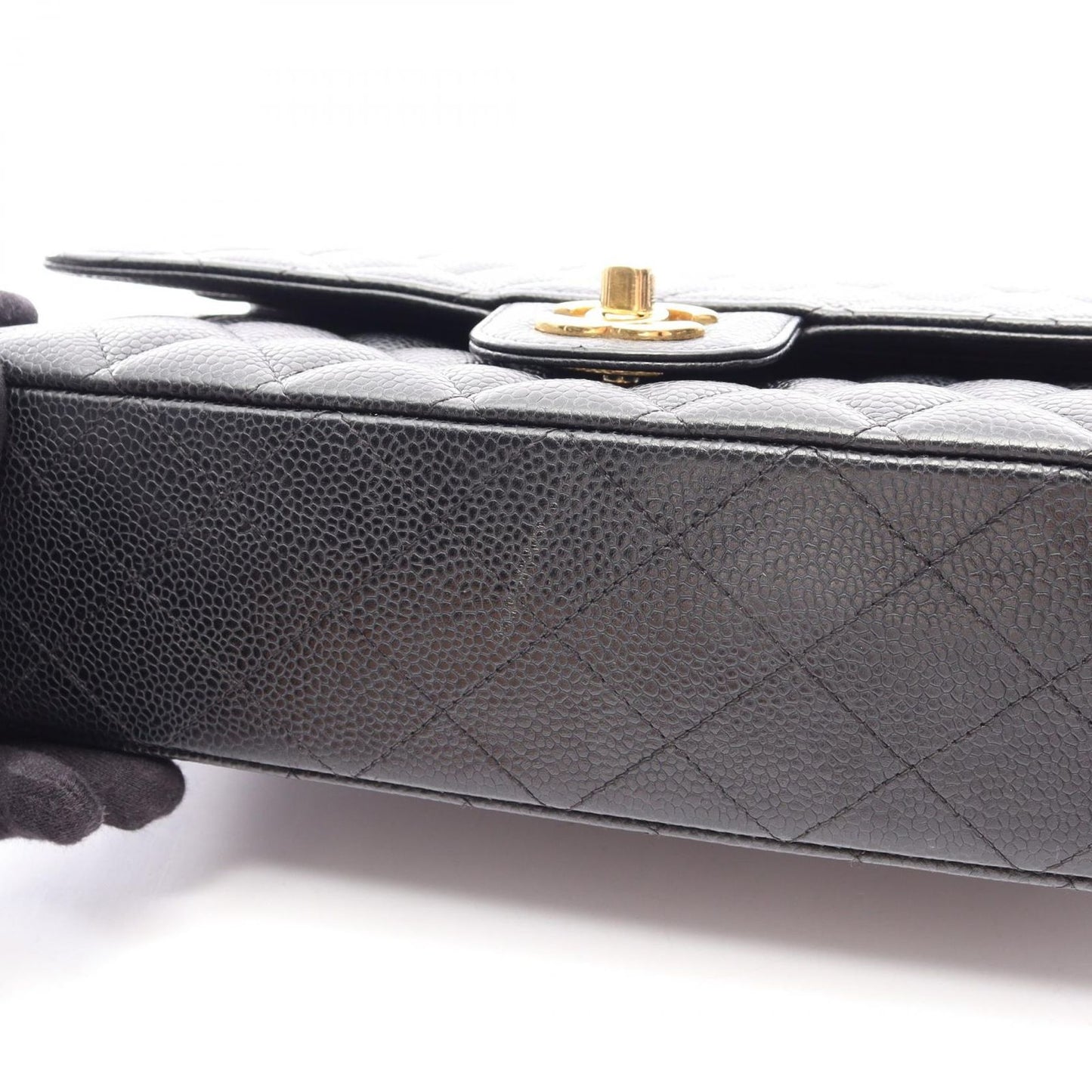 Chanel Shoulder Bag Quilted Double Flap Black Caviar Leather Chain — view 9