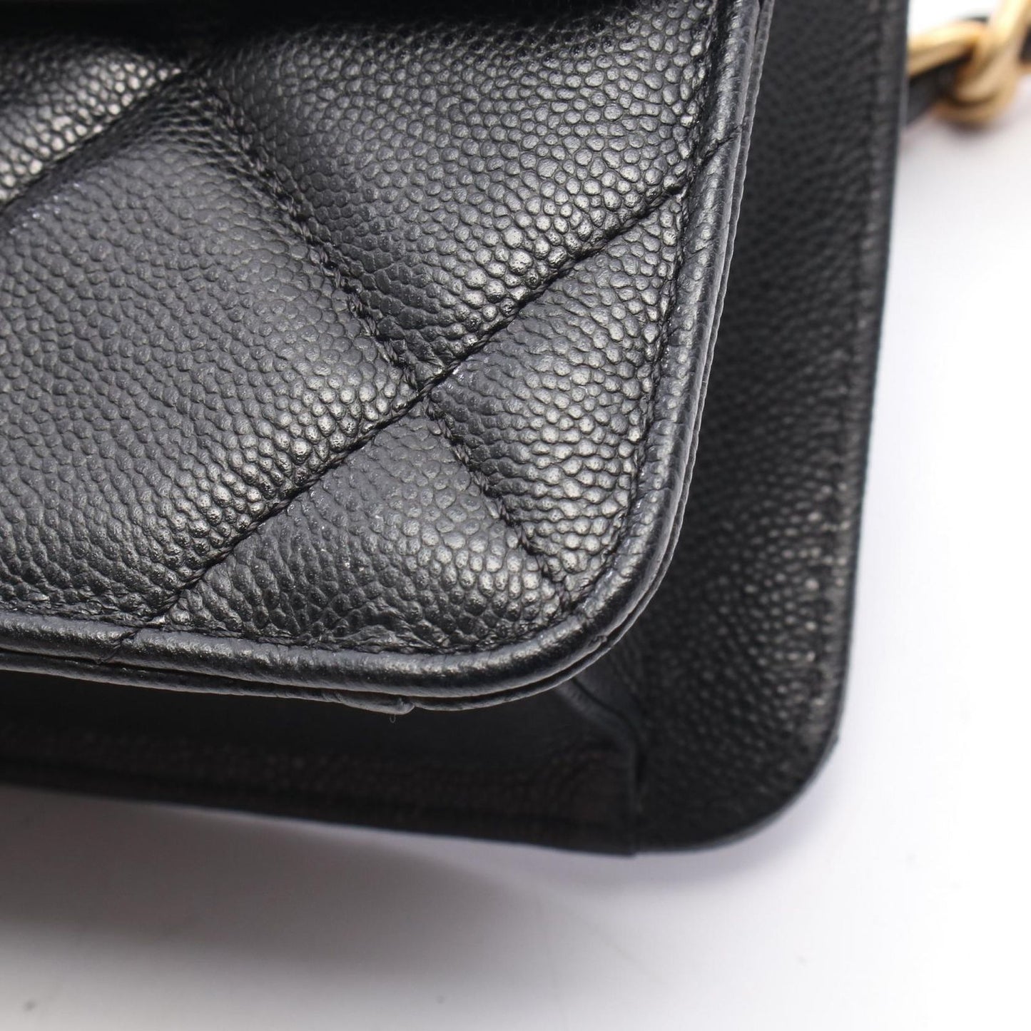 Chanel Shoulder Bag Quilted Small Flap Black Caviar Leather Chain — view 9