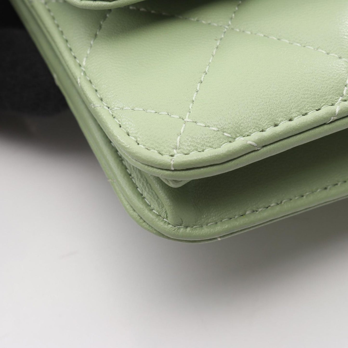 Chanel Shoulder Bag Quilted Black Light Green Lambskin Chain Wallet — view 9