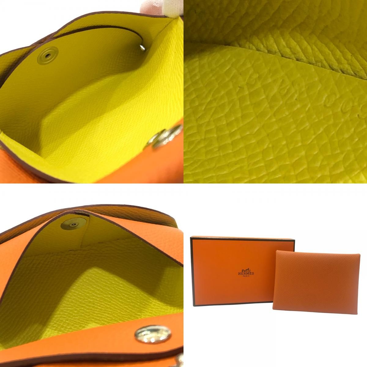 Hermes Bifold Wallet Calvi Duo Epsom Orange Lime — view 9