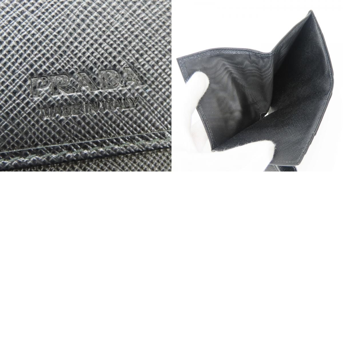 Prada Billfold Saffiano Leather Metallic Gray Black Silver Bifold Card Case — view 9