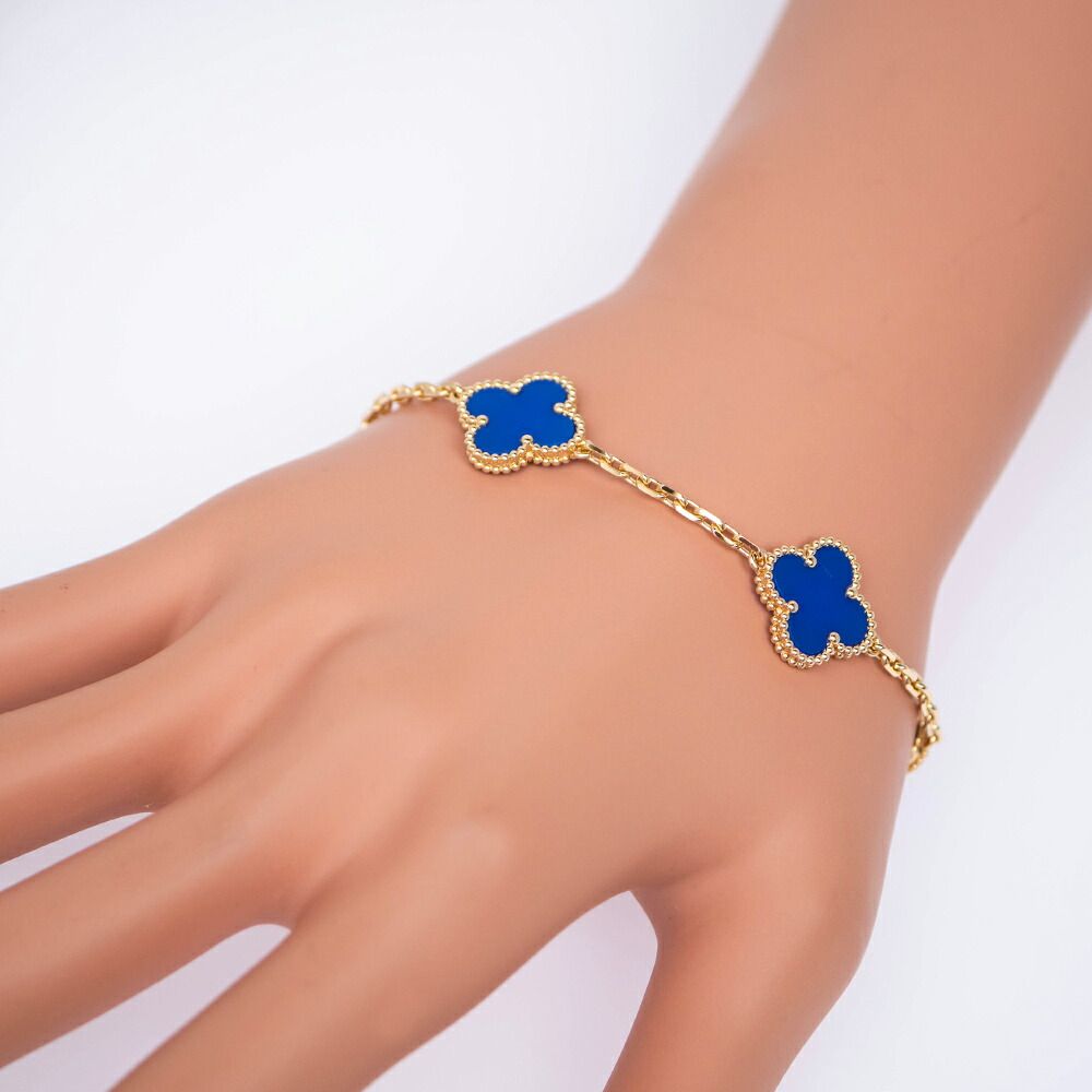 Van Cleef & Arpels Vintage Alhambra 5 Motif 18k Blue Agete Bracelet — view 9