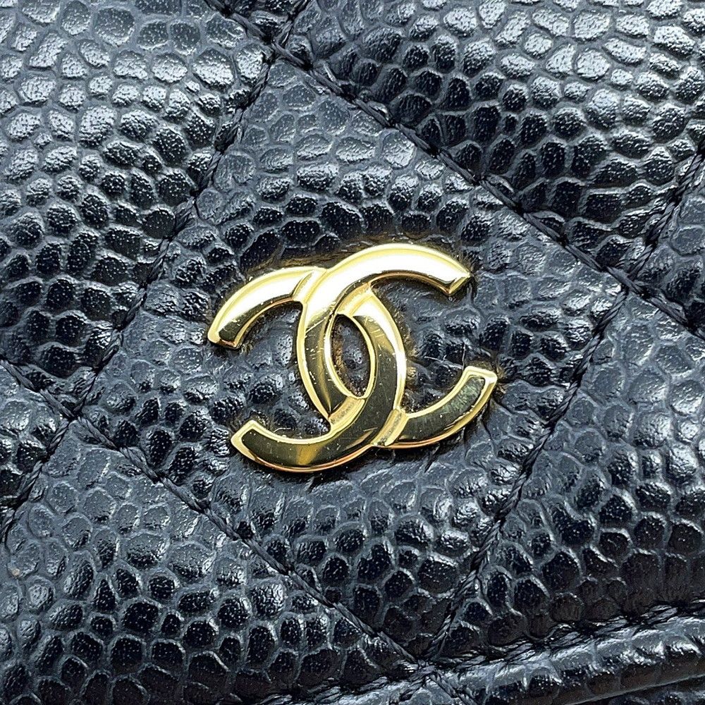 Chanel Chain Wallet Classic Quilted CC Logo Caviar Leather Black — view 9