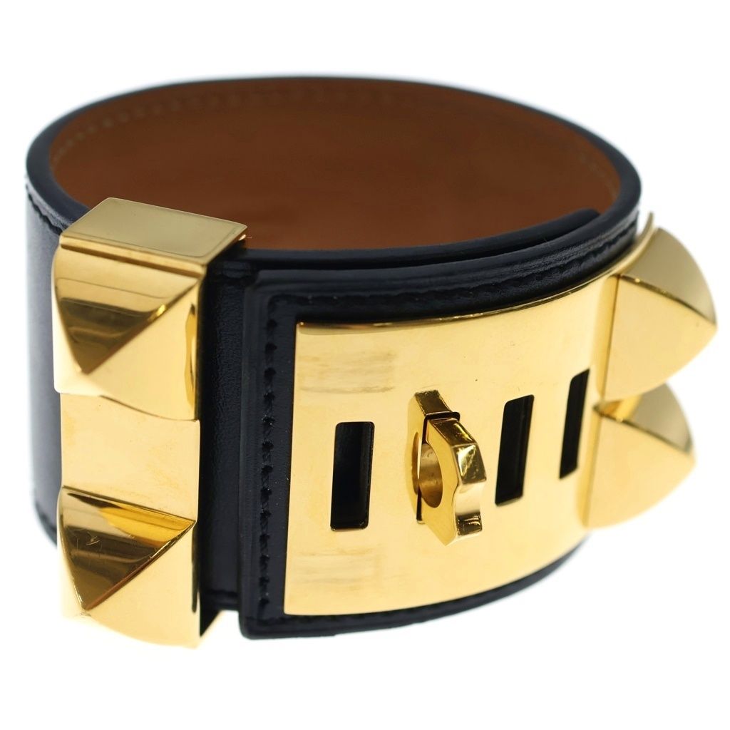 Hermes Collier de Chien Bracelet Black Box Calf Gold — view 6