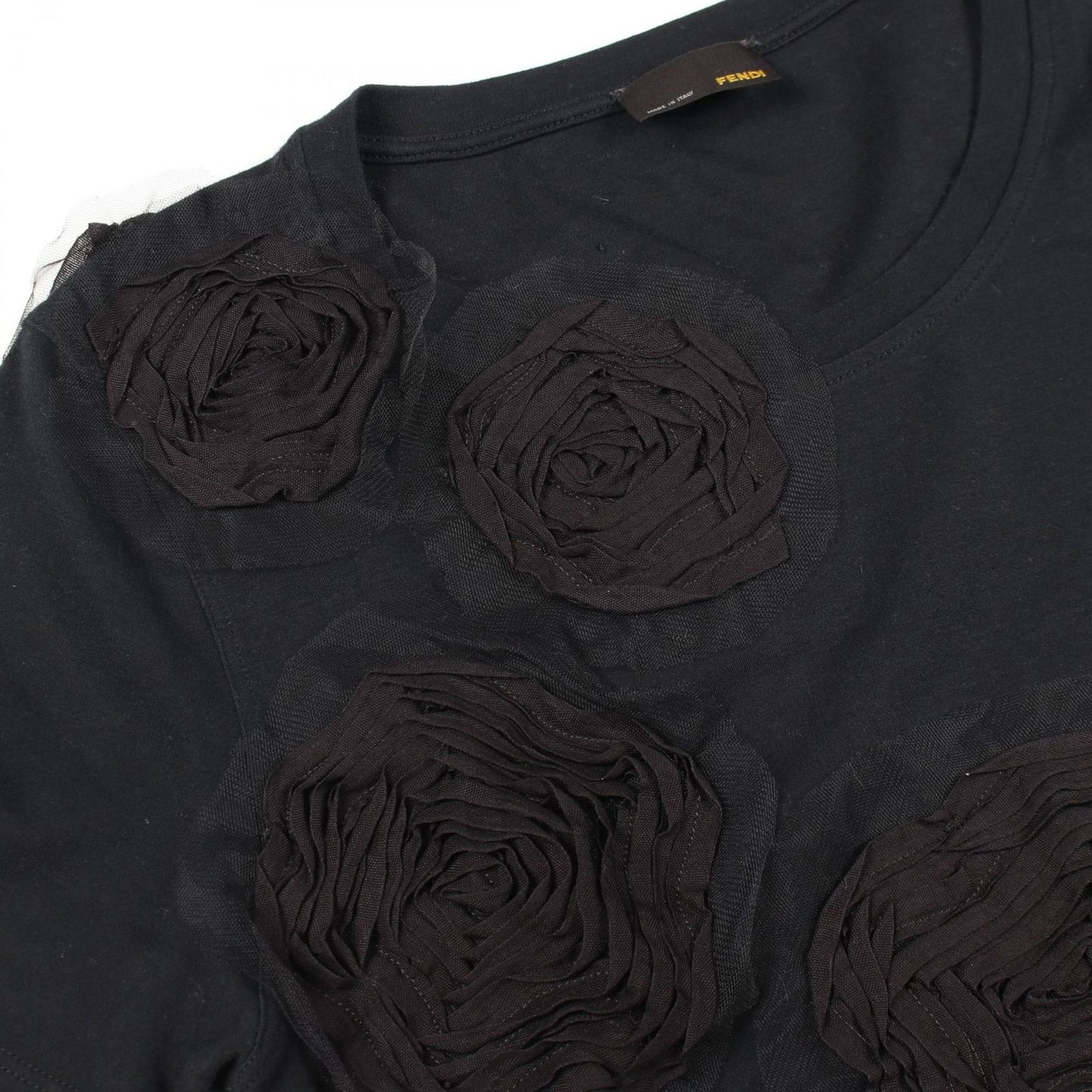 Fendi Short Sleeve T-Shirt Flower Less Black Cotton Suede — view 6