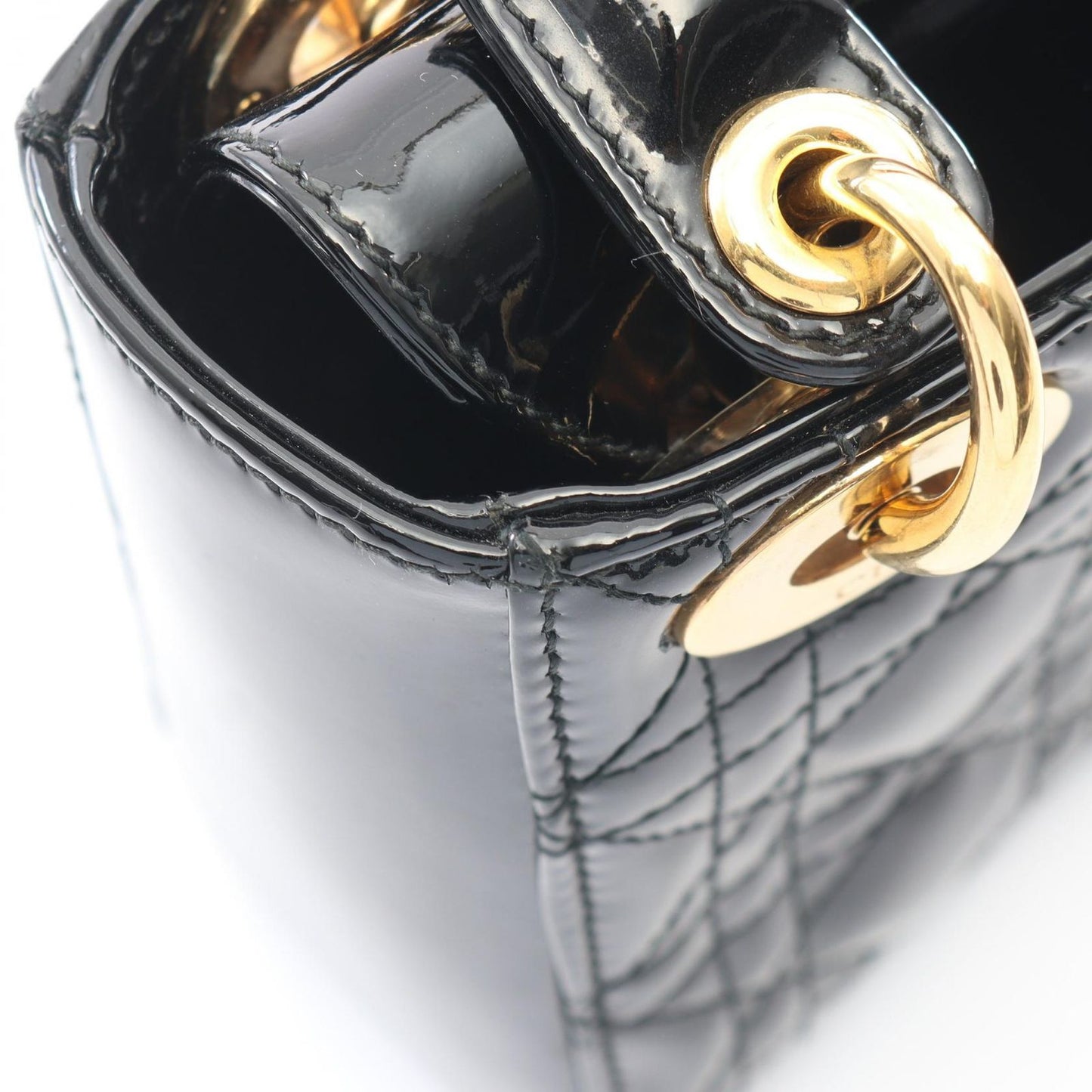 Dior Handbag Mini Cannage 2-Way Black Patent Leather Tote — view 8