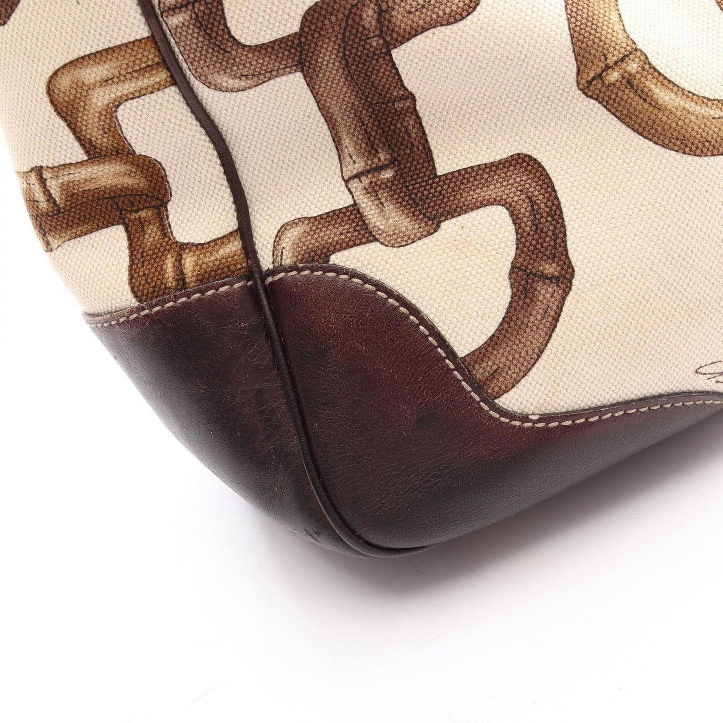 Gucci Tote Bamboo Horsebit Ivory Brown Canvas Leather — view 9